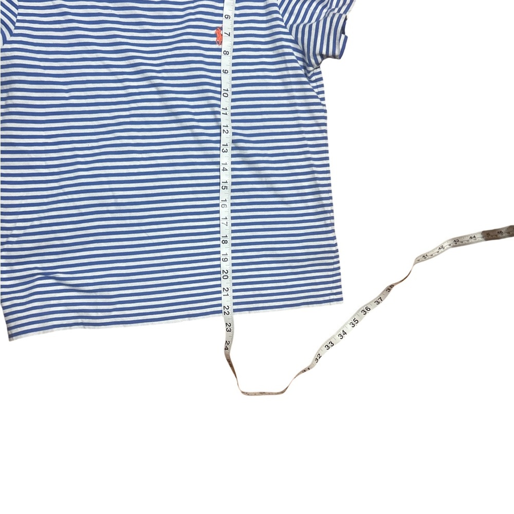 Ralph Lauren Blue White Striped Cotton Tee Shirt Women’s Large Short Sleeve Pony - Picture 7 of 7